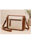 Cream & Tan Canvas Crossbody Sling Bag