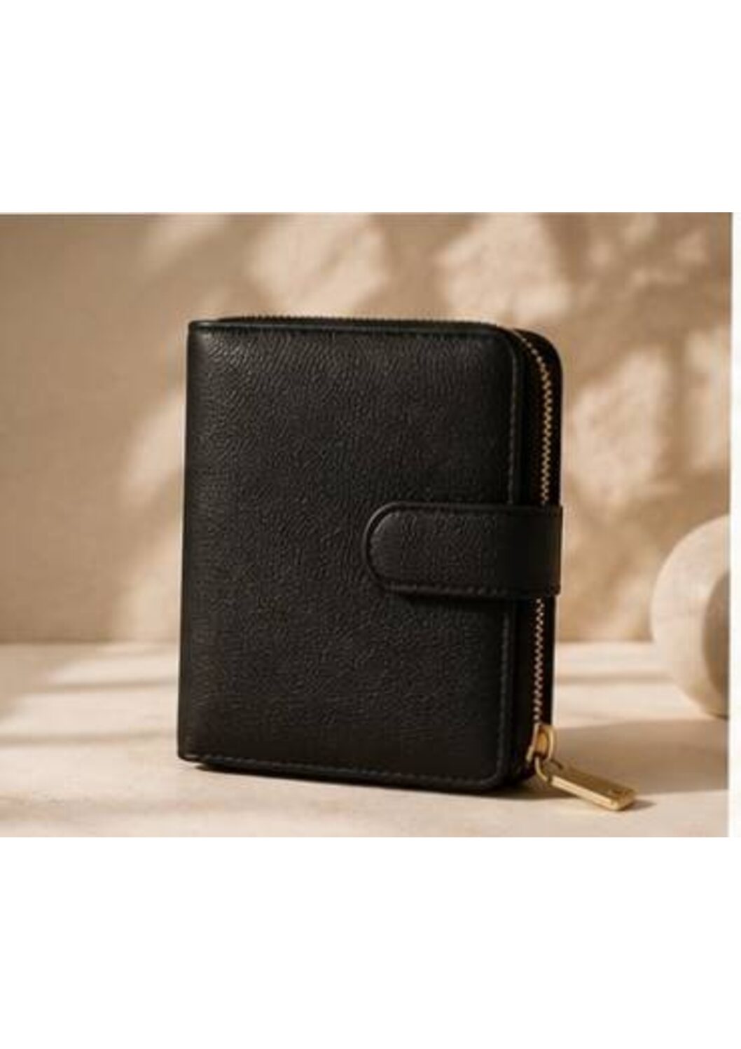 Black Compact Zip Wallet with Flap